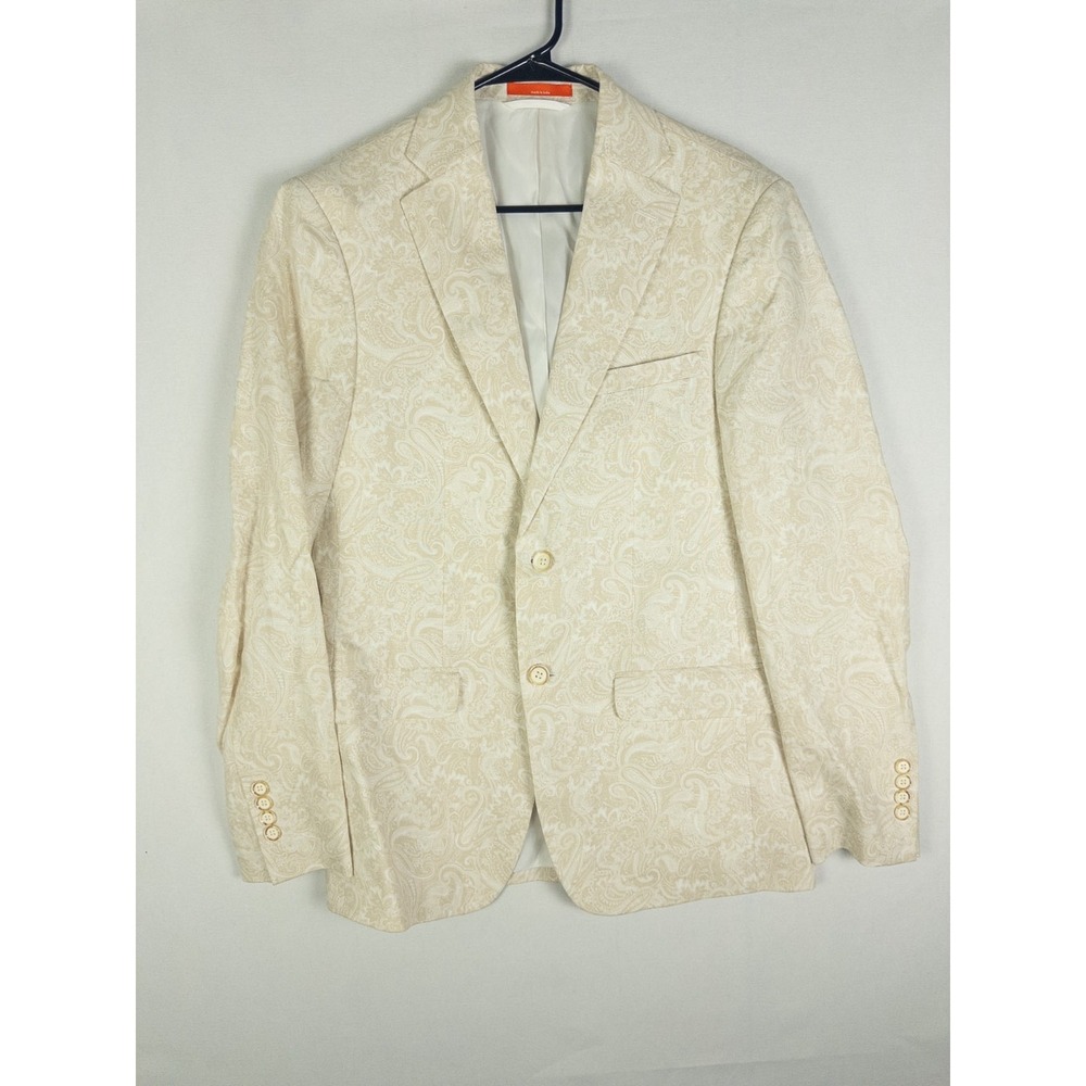 Tallia Orange Mens Blazer 38R Cream Paisley Linen Sport Coat Two Button Notch
